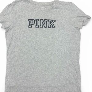PINK Victoria's Secret Gray Short Sleeve Knit Logo T-Shirt - Size XL